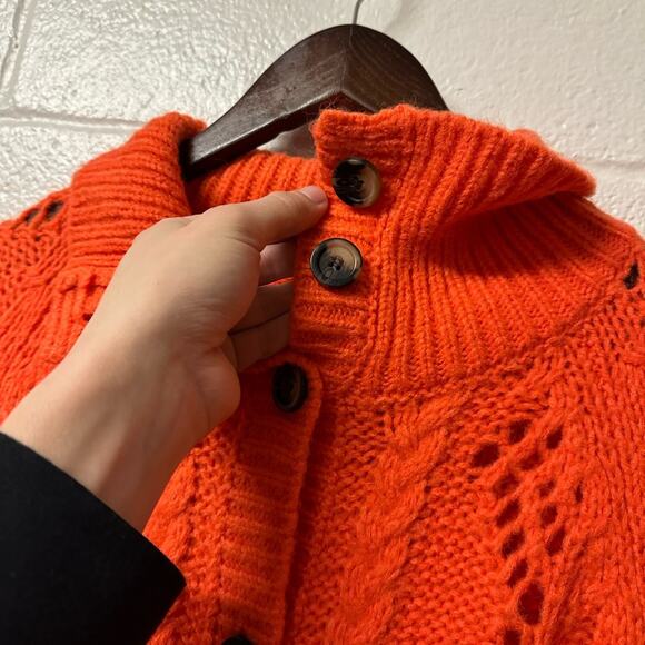Sundance Cardigan Sweater Open Knit Cable Orange Wool Blend Size XS Boho Buttons - Picture 5 of 10